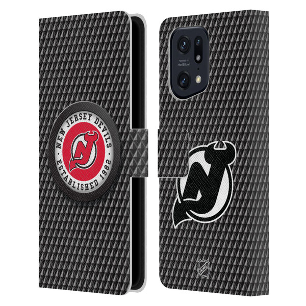 NHL New Jersey Devils Puck Texture Leather Book Wallet Case Cover For OPPO Find X5 Pro
