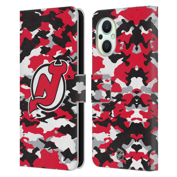 NHL New Jersey Devils Camouflage Leather Book Wallet Case Cover For OPPO Reno8 Lite