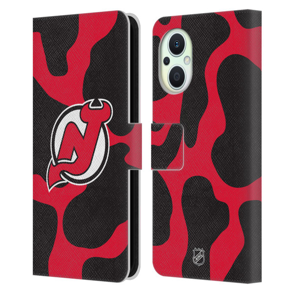 NHL New Jersey Devils Cow Pattern Leather Book Wallet Case Cover For OPPO Reno8 Lite