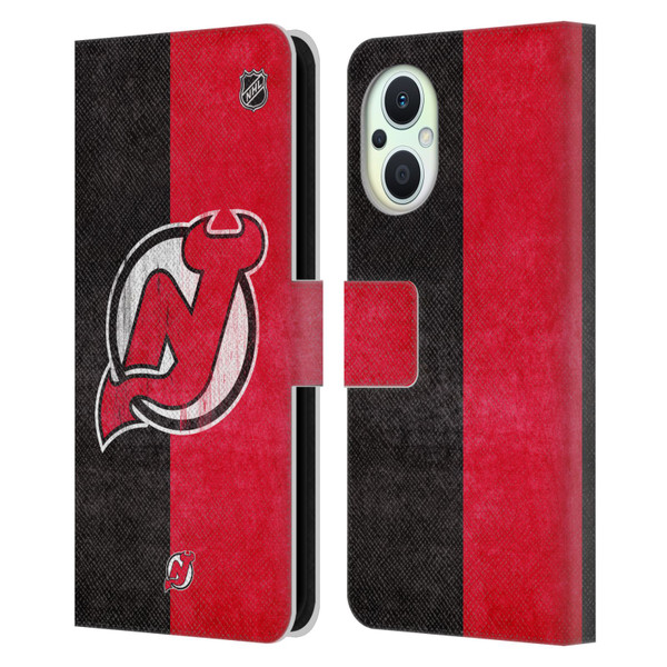 NHL New Jersey Devils Half Distressed Leather Book Wallet Case Cover For OPPO Reno8 Lite