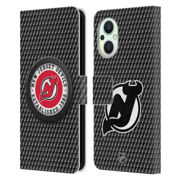 NHL New Jersey Devils Puck Texture Leather Book Wallet Case Cover For OPPO Reno8 Lite