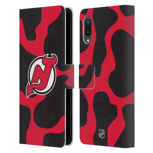 NHL New Jersey Devils Cow Pattern Leather Book Wallet Case Cover For Samsung Galaxy A02/M02 (2021)