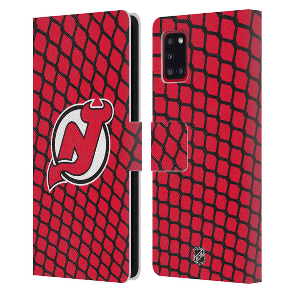NHL New Jersey Devils Net Pattern Leather Book Wallet Case Cover For Samsung Galaxy A31 (2020)