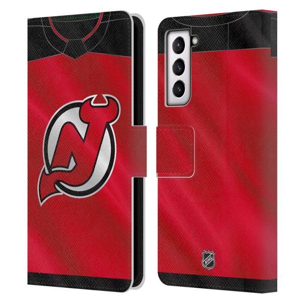 NHL New Jersey Devils Jersey Leather Book Wallet Case Cover For Samsung Galaxy S21 5G