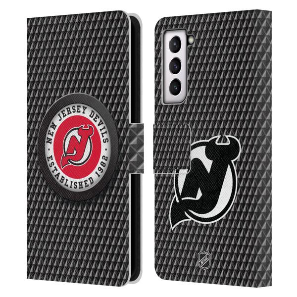 NHL New Jersey Devils Puck Texture Leather Book Wallet Case Cover For Samsung Galaxy S21 5G