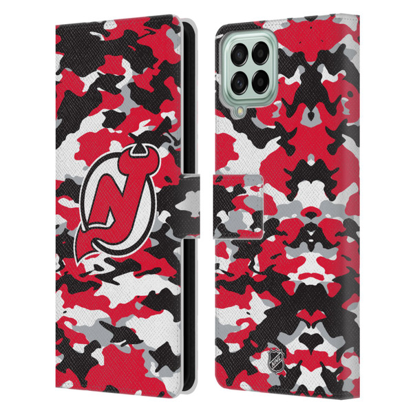 NHL New Jersey Devils Camouflage Leather Book Wallet Case Cover For Samsung Galaxy M33 (2022)