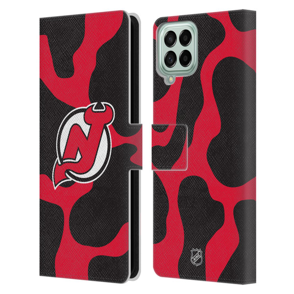 NHL New Jersey Devils Cow Pattern Leather Book Wallet Case Cover For Samsung Galaxy M33 (2022)