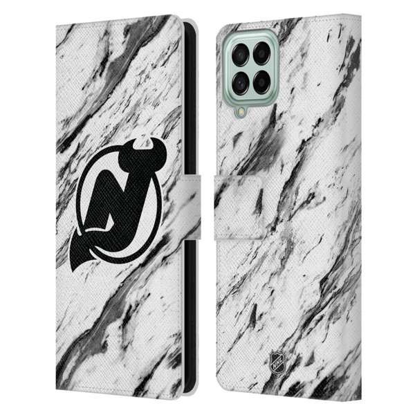 NHL New Jersey Devils Marble Leather Book Wallet Case Cover For Samsung Galaxy M33 (2022)