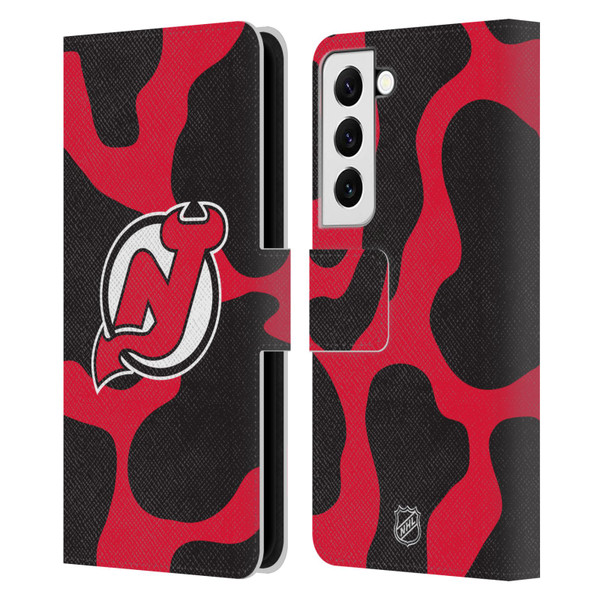 NHL New Jersey Devils Cow Pattern Leather Book Wallet Case Cover For Samsung Galaxy S22 5G