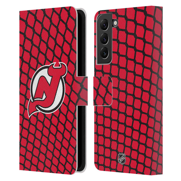 NHL New Jersey Devils Net Pattern Leather Book Wallet Case Cover For Samsung Galaxy S22+ 5G