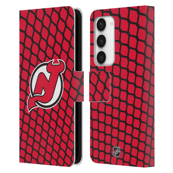 NHL New Jersey Devils Net Pattern Leather Book Wallet Case Cover For Samsung Galaxy S23 5G