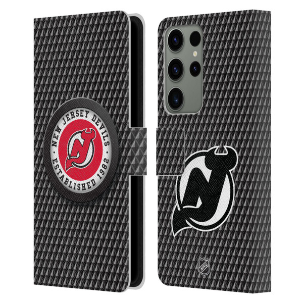 NHL New Jersey Devils Puck Texture Leather Book Wallet Case Cover For Samsung Galaxy S23 Ultra 5G