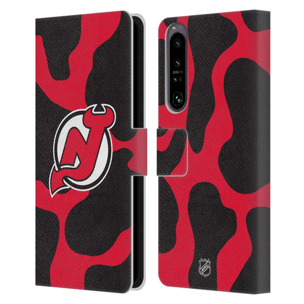 NHL New Jersey Devils Cow Pattern Leather Book Wallet Case Cover For Sony Xperia 1 IV
