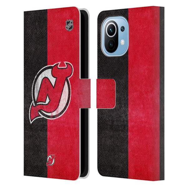 NHL New Jersey Devils Half Distressed Leather Book Wallet Case Cover For Xiaomi Mi 11