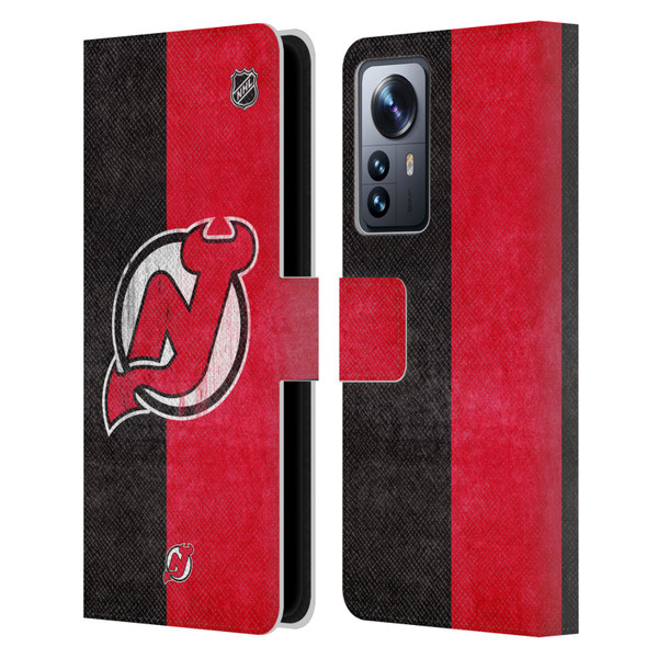 NHL New Jersey Devils Half Distressed Leather Book Wallet Case Cover For Xiaomi 12 Pro