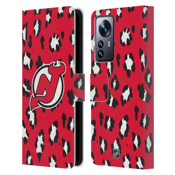 NHL New Jersey Devils Leopard Patten Leather Book Wallet Case Cover For Xiaomi 12 Pro