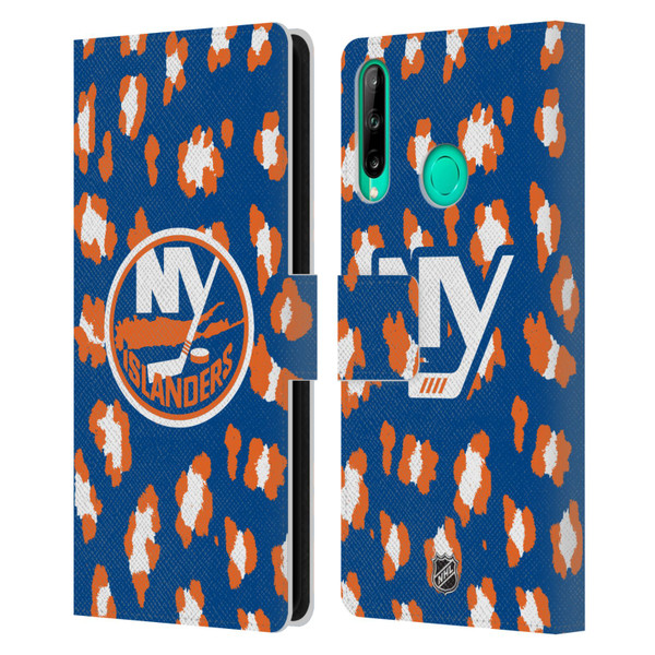 NHL New York Islanders Leopard Patten Leather Book Wallet Case Cover For Huawei P40 lite E