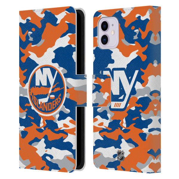 NHL New York Islanders Camouflage Leather Book Wallet Case Cover For Apple iPhone 11