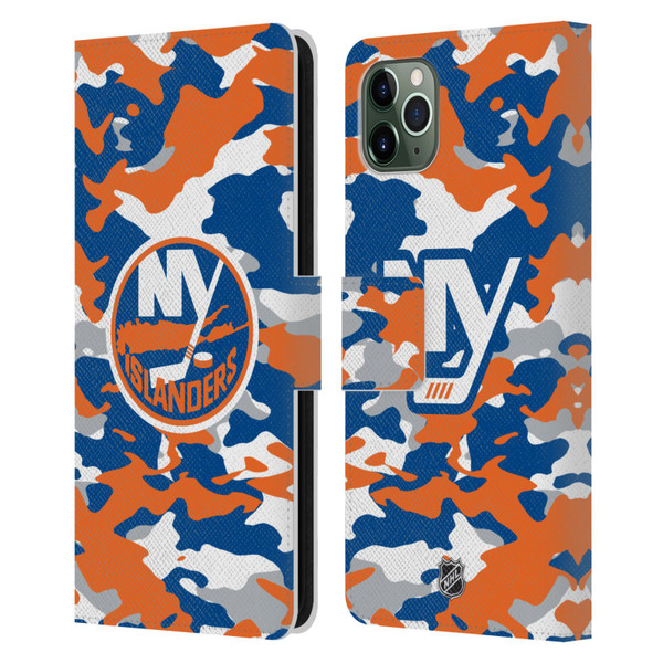 NHL New York Islanders Camouflage Leather Book Wallet Case Cover For Apple iPhone 11 Pro Max