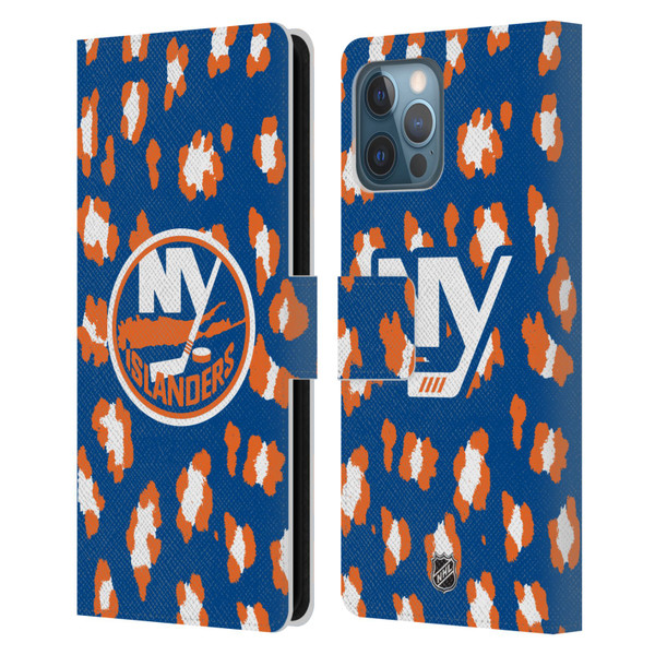 NHL New York Islanders Leopard Patten Leather Book Wallet Case Cover For Apple iPhone 12 Pro Max