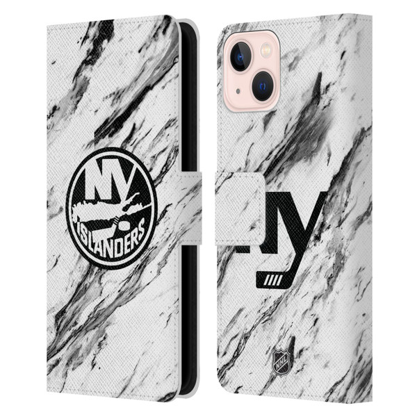 NHL New York Islanders Marble Leather Book Wallet Case Cover For Apple iPhone 13
