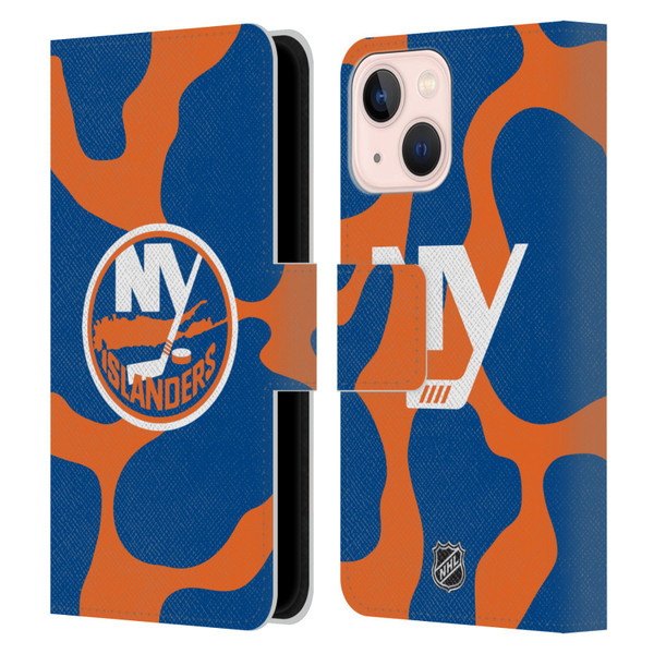 NHL New York Islanders Cow Pattern Leather Book Wallet Case Cover For Apple iPhone 13 Mini