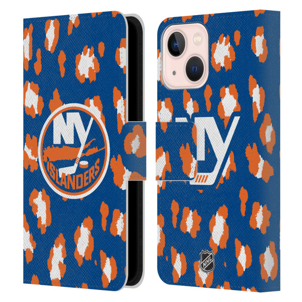 NHL New York Islanders Leopard Patten Leather Book Wallet Case Cover For Apple iPhone 13 Mini