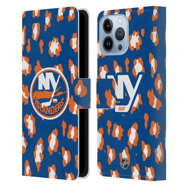 NHL New York Islanders Leopard Patten Leather Book Wallet Case Cover For Apple iPhone 13 Pro Max