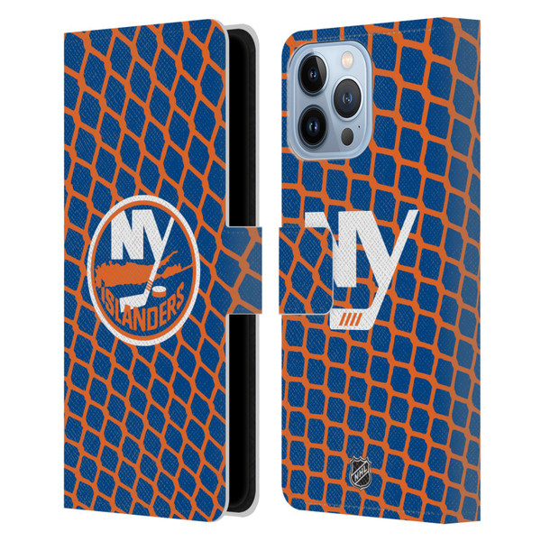 NHL New York Islanders Net Pattern Leather Book Wallet Case Cover For Apple iPhone 13 Pro Max