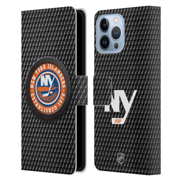 NHL New York Islanders Puck Texture Leather Book Wallet Case Cover For Apple iPhone 13 Pro Max