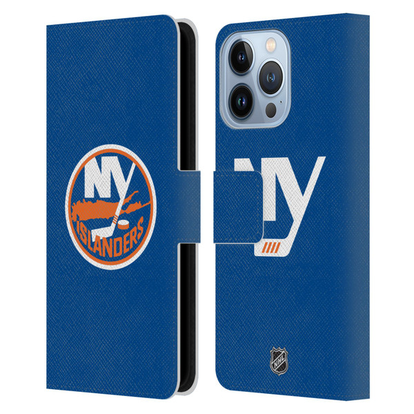 NHL New York Islanders Plain Leather Book Wallet Case Cover For Apple iPhone 13 Pro