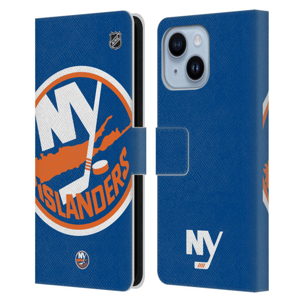 NHL New York Islanders Oversized Leather Book Wallet Case Cover For Apple iPhone 14 Plus