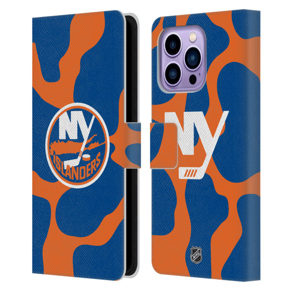 NHL New York Islanders Cow Pattern Leather Book Wallet Case Cover For Apple iPhone 14 Pro Max