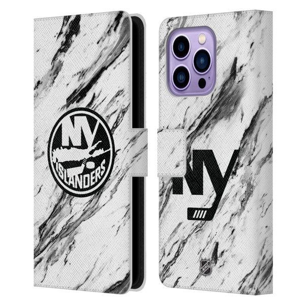 NHL New York Islanders Marble Leather Book Wallet Case Cover For Apple iPhone 14 Pro Max