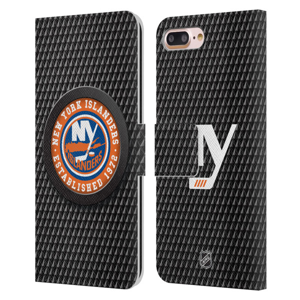 NHL New York Islanders Puck Texture Leather Book Wallet Case Cover For Apple iPhone 7 Plus / iPhone 8 Plus