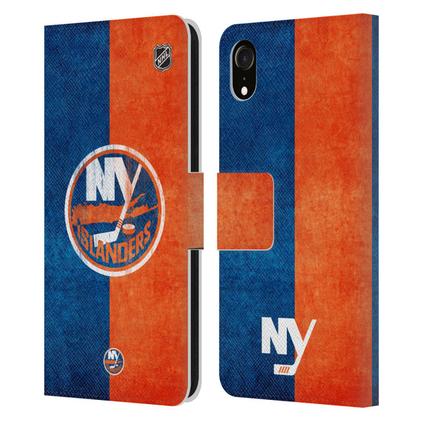NHL New York Islanders Half Distressed Leather Book Wallet Case Cover For Apple iPhone XR