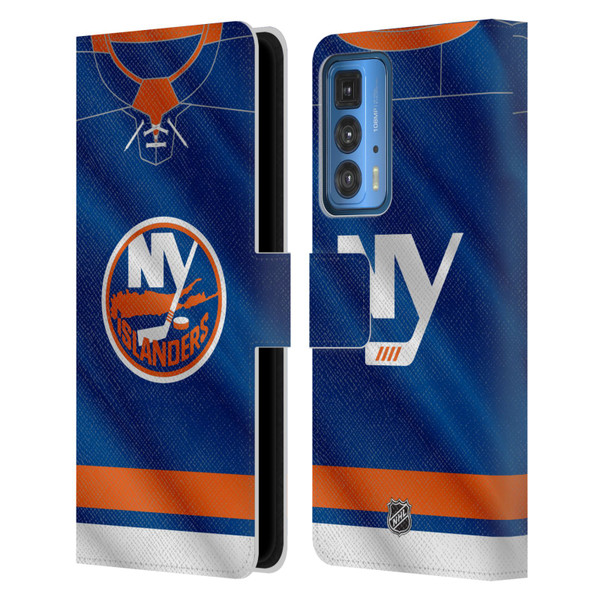 NHL New York Islanders Jersey Leather Book Wallet Case Cover For Motorola Edge 20 Pro