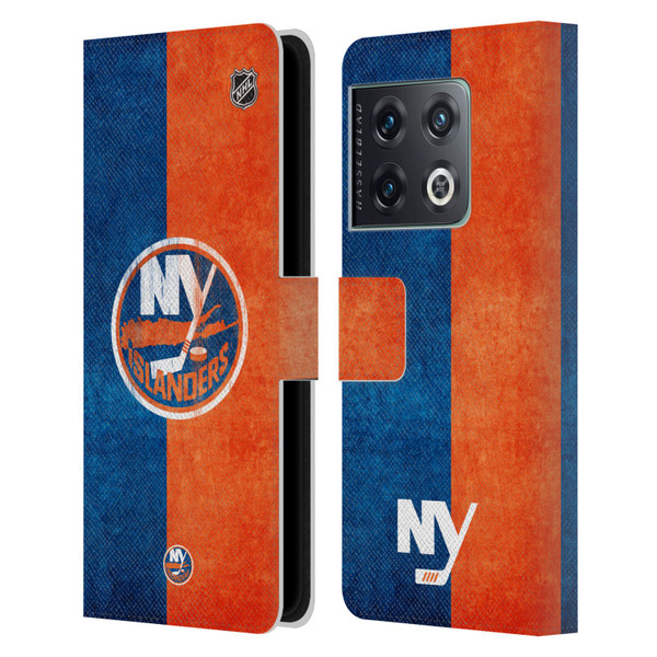 NHL New York Islanders Half Distressed Leather Book Wallet Case Cover For OnePlus 10 Pro