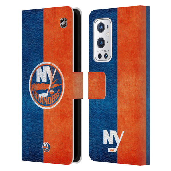 NHL New York Islanders Half Distressed Leather Book Wallet Case Cover For OnePlus 9 Pro