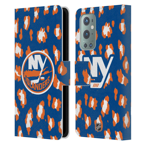 NHL New York Islanders Leopard Patten Leather Book Wallet Case Cover For OnePlus 9