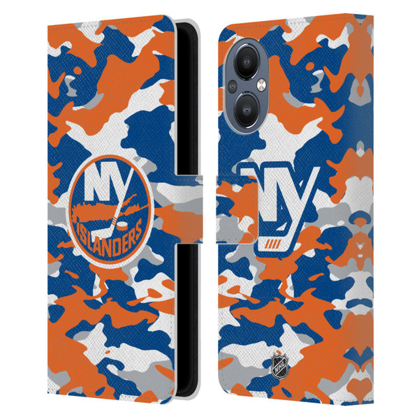 NHL New York Islanders Camouflage Leather Book Wallet Case Cover For OnePlus Nord N20 5G