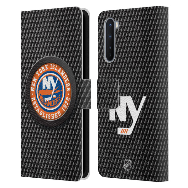 NHL New York Islanders Puck Texture Leather Book Wallet Case Cover For OnePlus Nord 5G
