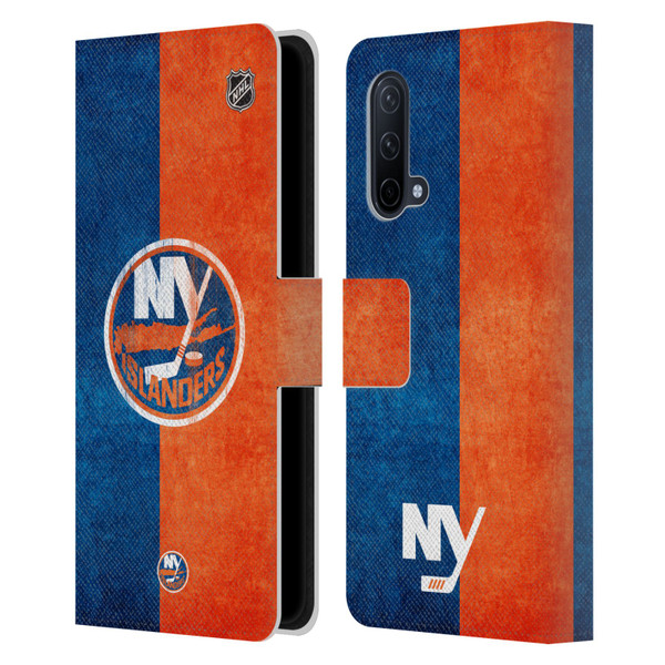 NHL New York Islanders Half Distressed Leather Book Wallet Case Cover For OnePlus Nord CE 5G