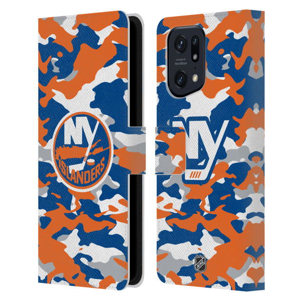 NHL New York Islanders Camouflage Leather Book Wallet Case Cover For OPPO Find X5 Pro