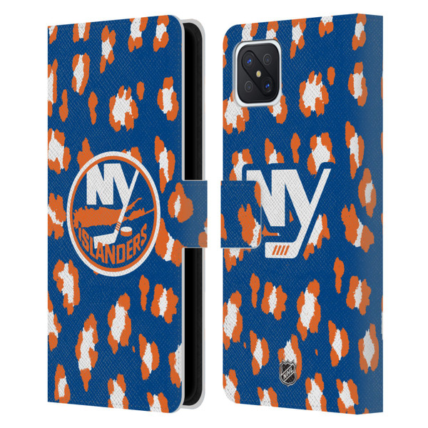 NHL New York Islanders Leopard Patten Leather Book Wallet Case Cover For OPPO Reno4 Z 5G