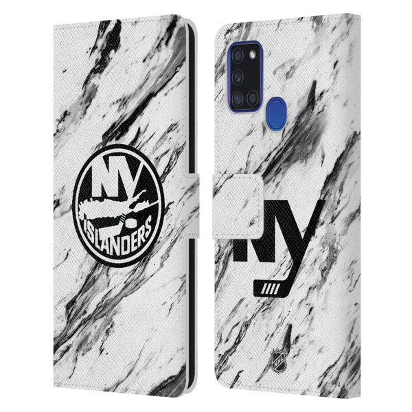 NHL New York Islanders Marble Leather Book Wallet Case Cover For Samsung Galaxy A21s (2020)