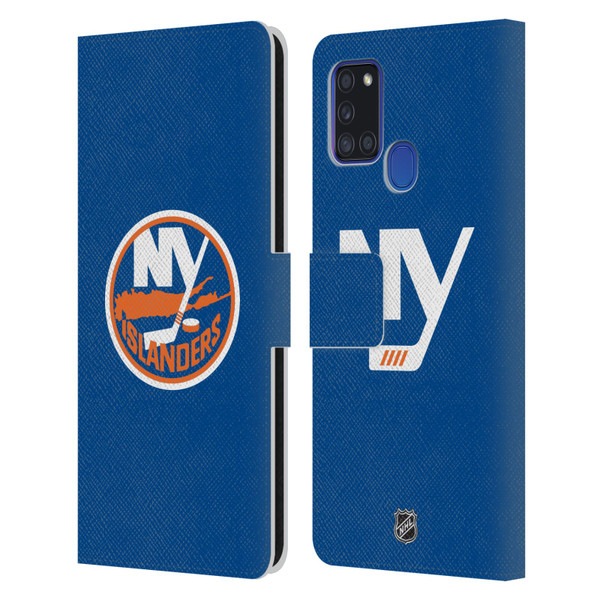 NHL New York Islanders Plain Leather Book Wallet Case Cover For Samsung Galaxy A21s (2020)