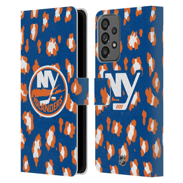 NHL New York Islanders Leopard Patten Leather Book Wallet Case Cover For Samsung Galaxy A73 5G (2022)