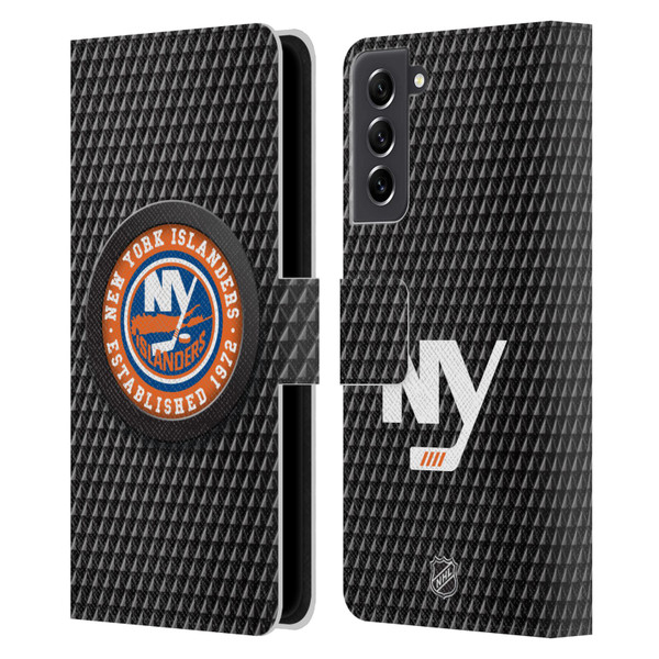 NHL New York Islanders Puck Texture Leather Book Wallet Case Cover For Samsung Galaxy S21 FE 5G