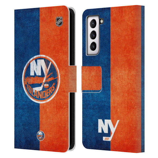 NHL New York Islanders Half Distressed Leather Book Wallet Case Cover For Samsung Galaxy S21 5G